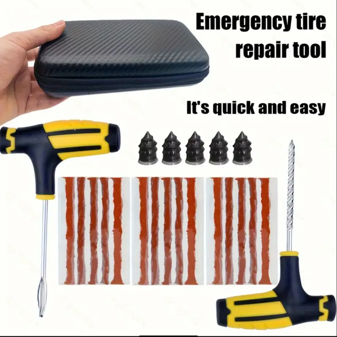 23-piece Car Tire Repair Kit, Puncture Plug Tool, Emergency Tire Repair Strip, Rotating Nail, 11 Options